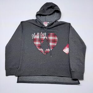 🔴 Kandy Kiss Girls Holiday Plaid Christmas Tree Heart Hoodie Sweatshirt Size S